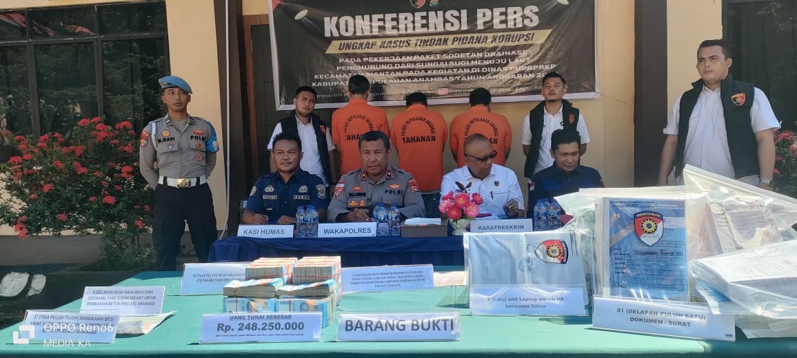 Polres Anambas Tetapkan Tiga Tersangka Korupsi Proyek Sodetan Drainase Rp10 Miliar